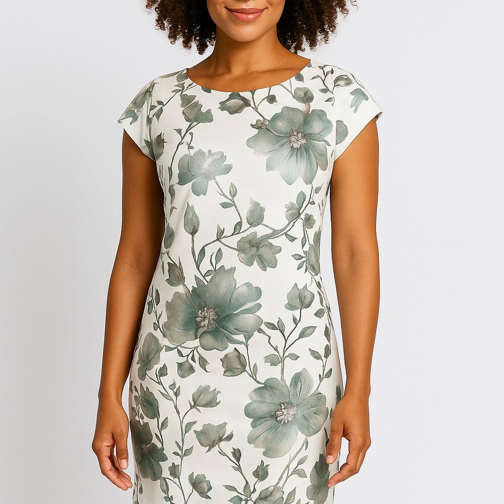 Beige by eci Size 8 Metallic Floral Fitted Dress Women’s Office Workwear